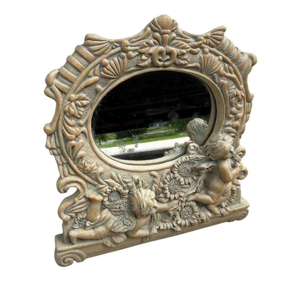 Vintage COLLECTIBLE CHERUB'S DECORATIVE TABLE MIRROR Standing Home Decor